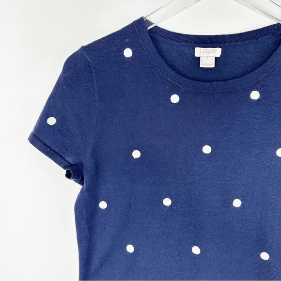 J. Crew Dotted Short Sleeve Sweater Knit Top Navy Polka Dot Crew Small - Picture 4 of 11